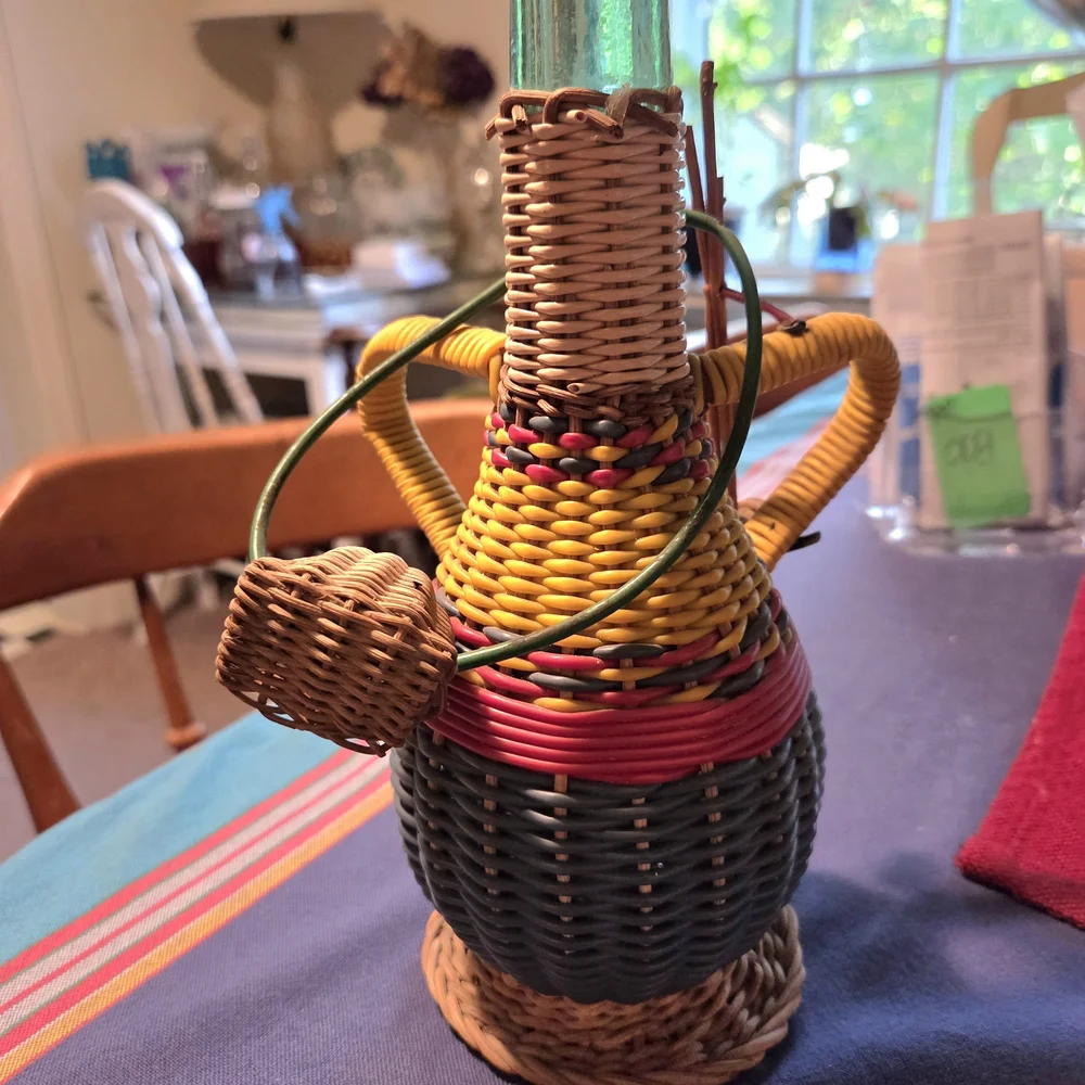 Vintage Colorful Woven Folk Art Bottle Avion France 1960